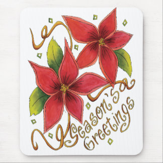 Season's Greetings Poinsettias Mouse Mat