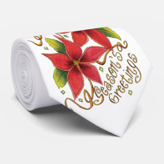 Season's Greetings Poinsettias Tie