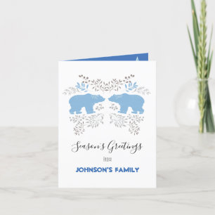 Season's greetings polar bear blue Nordic white Holiday Card