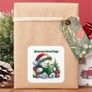 Seasons Greetings polar bear Square Sticker