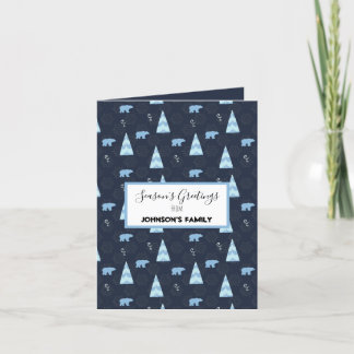 Season's greetings polar bears pattern dark blue holiday card