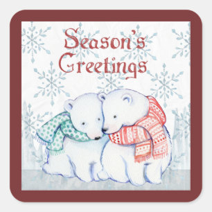 Season's Greetings Polar Bears Square Sticker
