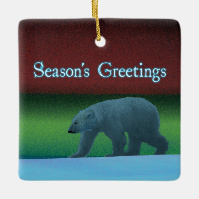Season's Greetings - Polar Lights Polar Bear Ceramic Tree Decoration (Front)