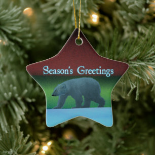 Season's Greetings - Polar Lights Polar Bear Ceramic Tree Decoration