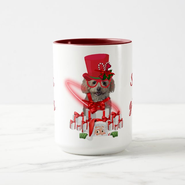 Seasons Greetings Poodle Red & White Coffee Mug (Center)