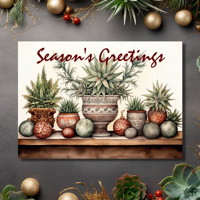 Season's Greetings Potted Succulents Christmas Holiday Card (Front - Season's Greetings Potted Succulents Christmas Holiday Card)