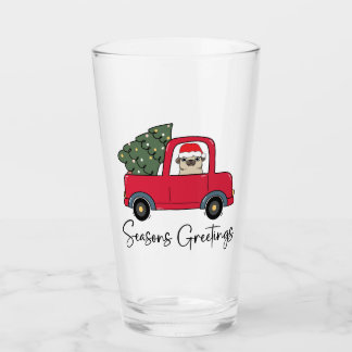 Season's Greetings Pug With Christmas Tree Glass