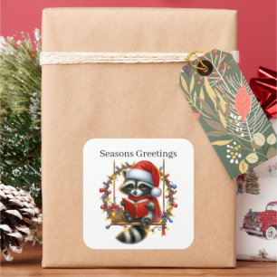 Seasons Greetings racoon Holiday Square Sticker