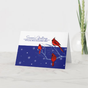 Season's Greetings. Red Cardinals Christmas Holiday Card