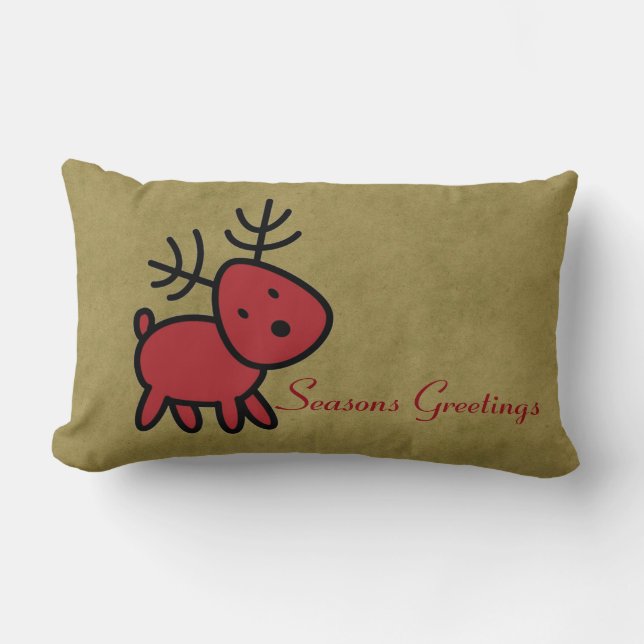 Seasons Greetings  Red Christmas Reindeer Lumbar Cushion (Front)