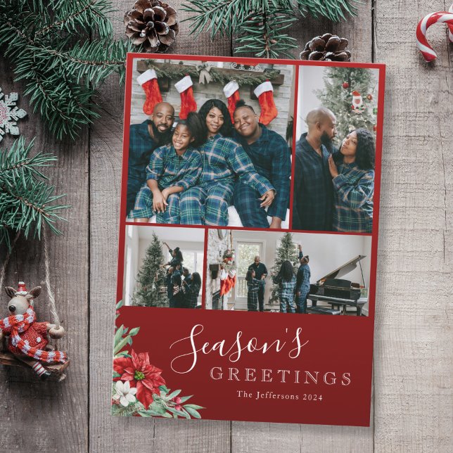 Season's Greetings Red Family Photo Christmas Holiday Card (Season's Greetings Red Family Photo Christmas Holiday Card)