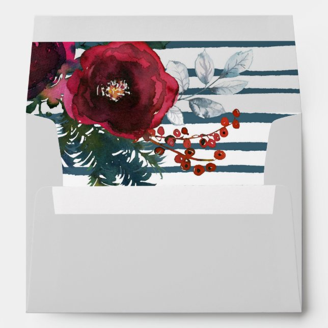 Seasons Greetings Red Floral Pre Printed Address Envelope (Back (Bottom))