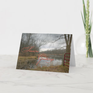 Season's Greetings - Red Gate In The Rain Holiday Card