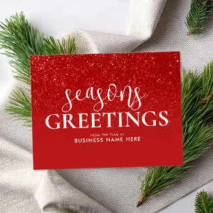 Seasons Greetings Red Glitter Modern Business Holiday Card