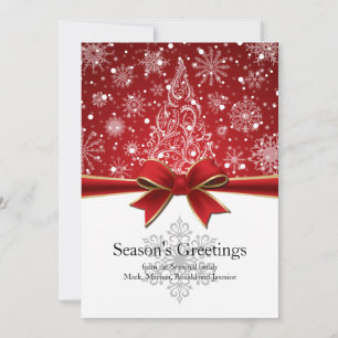 Season's Greetings Red Holiday Artistic Snowflakes Card