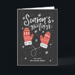 Season's Greetings Red Mittens Holiday Photo<br><div class="desc">Modern and festive holiday photo card featuring hand lettering,  red mittens and snowflakes and snow accents. This is a part of a holiday collection "Season's Greetings Red Mitten". Complimenting items are available.</div>