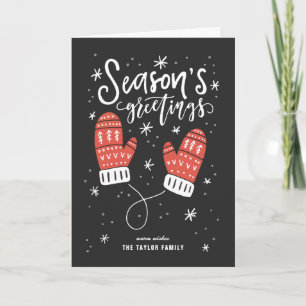 Season's Greetings Red Mittens Holiday Photo