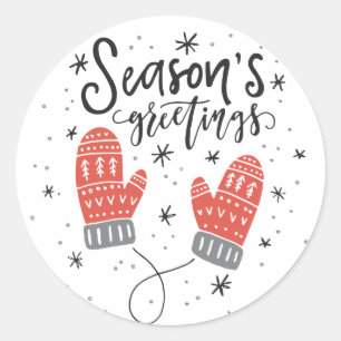 Season's Greetings Red Mittens Holiday Sticker I