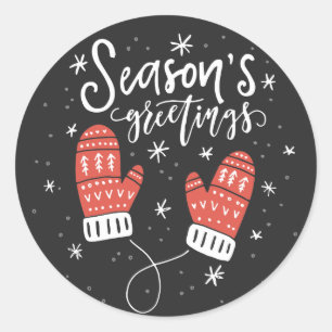 Season's Greetings Red Mittens Holiday Sticker II