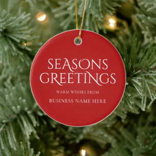 Seasons Greetings Red Modern Logo Business Ceramic Tree Decoration