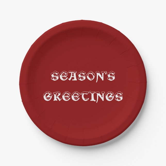 Season's Greetings Red Paper Plate (Front)