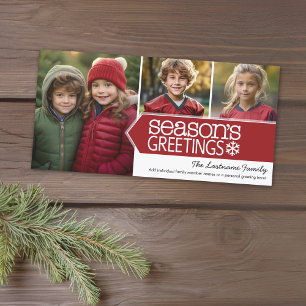 Seasons Greetings Red White - 3 photos Holiday Card