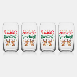 Season's Greetings Reindeer Can Glass