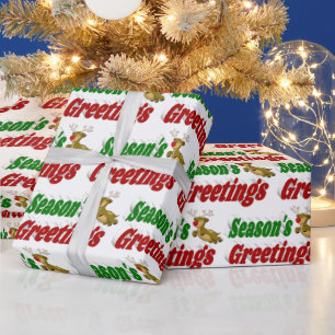 Seasons Greetings Reindeer Christmas typography Wrapping Paper