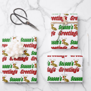 Seasons Greetings Reindeer Christmas typography Wrapping Paper Sheet