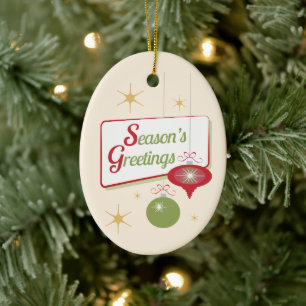 Season's Greetings Retro 1950s Christmas Ceramic Tree Decoration