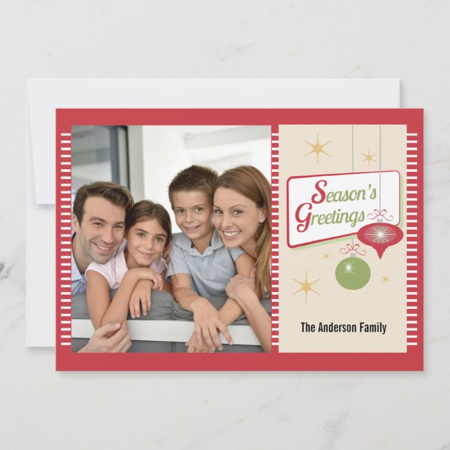 Season's Greetings Retro 2 Photo Christmas Holiday Card (Front)