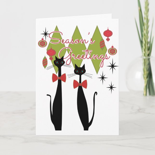 Season's Greetings Retro MCM Cool Cat Christmas Holiday Card (Front)