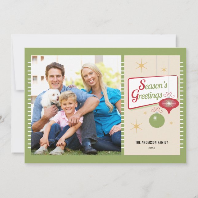 Season's Greetings Retro Photo Christmas Holiday Card (Front)