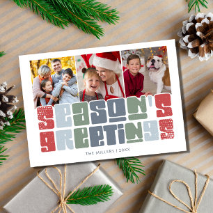 Season's Greetings Retro Photo Family Christmas Holiday Card