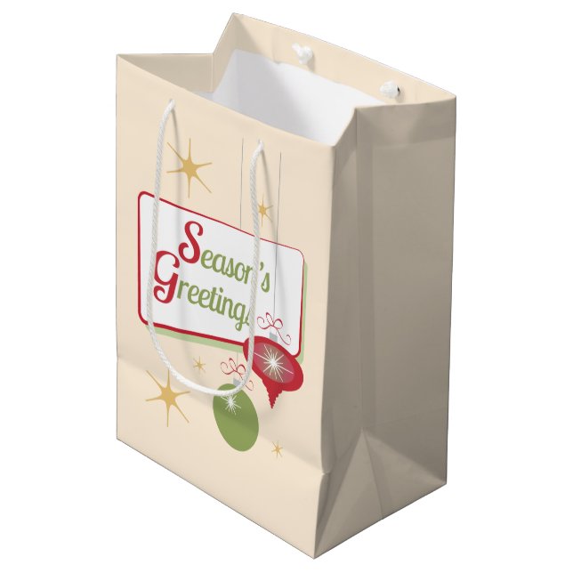 Season's Greetings Retro Style Christmas Medium Gift Bag (Front Angled)
