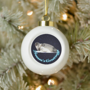 Season's Greetings - Ringed Seal Ceramic Ball Christmas Ornament