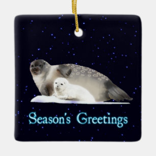 Season's Greetings - Ringed Seal Ceramic Ornament