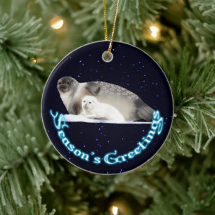 Season's Greetings - Ringed Seal Ceramic Tree Decoration
