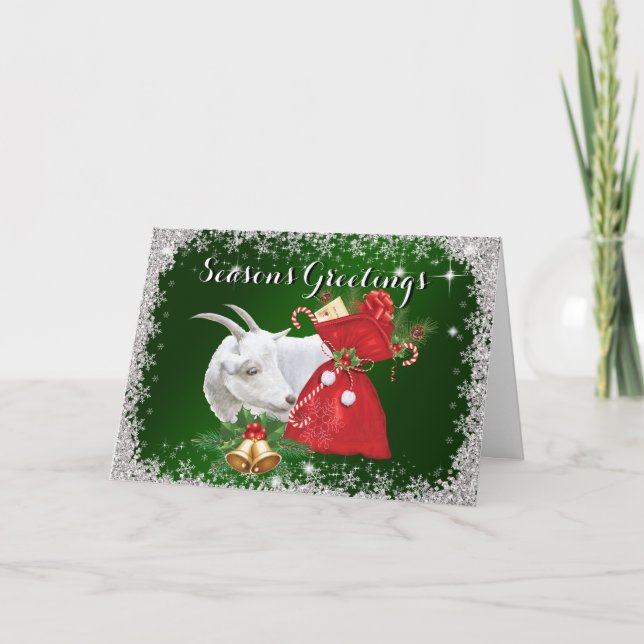 Season's Greetings Saanen Goat Christmas Greeting Holiday Card (Front)