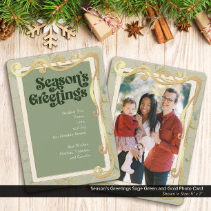 Season's Greetings Sage Green and Gold Photo Card