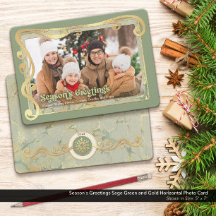 Season's Greetings Sage Green & Gold Photo Card