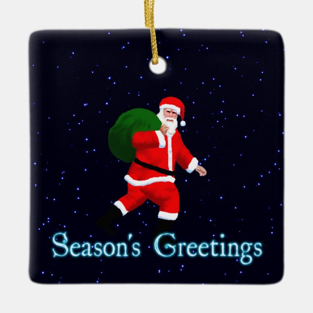 Season's Greetings - Santa Claus Ceramic Tree Decoration (Front)