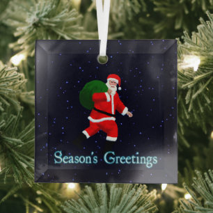 Season's Greetings - Santa Claus Glass Tree Decoration