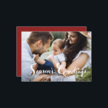 Season's Greetings Script Holiday Photo Flat Card<br><div class="desc">Customisable holiday card featuring whimsical and snowflakes. Similar items are available in my store.</div>