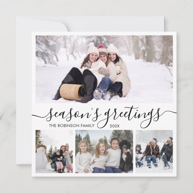 Season's Greetings Script Photo Collage Christmas  Holiday Card (Front)