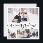 Season's Greetings Script Photo Collage Christmas  Holiday Card<br><div class="desc">Elegant Calligraphy Minimalist Black and White 4 Photo Collage "Season's Greetings" Script Christmas Holiday Greeting Card. This festive, mimimalist, whimsical four (4) photo holiday card template features a pretty photo collage and says „Season's Greetings”. The text is written in a beautiful hand lettered cursive, swirly swash-tail font type. On the...</div>