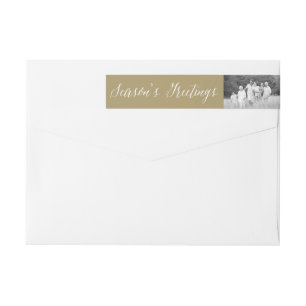 Season's Greetings Script Photo Return Address Wrap Around Label