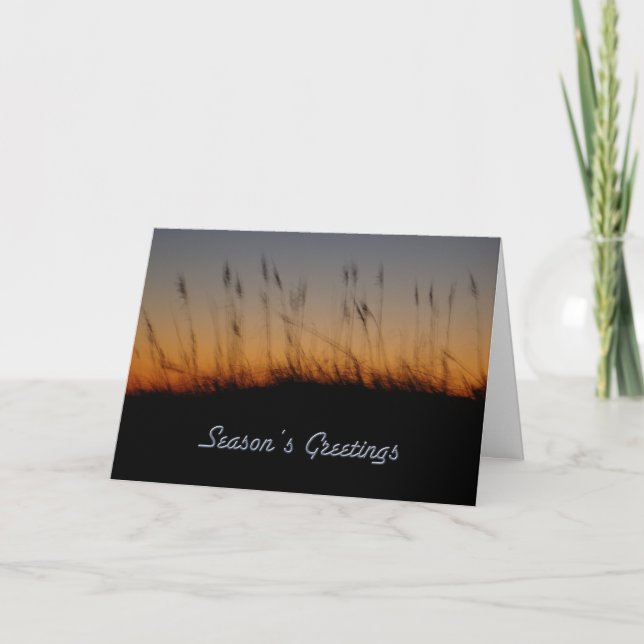 Season's Greetings Sea Oats and Dunes at Sunset Holiday Card (Front)