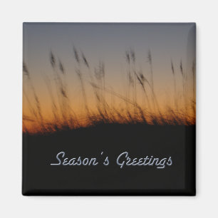 Season's Greetings Sea Oats and Dunes at Sunset Magnet