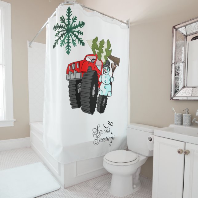 Seasons Greetings Shower Curtain Snowman  (In Situ)